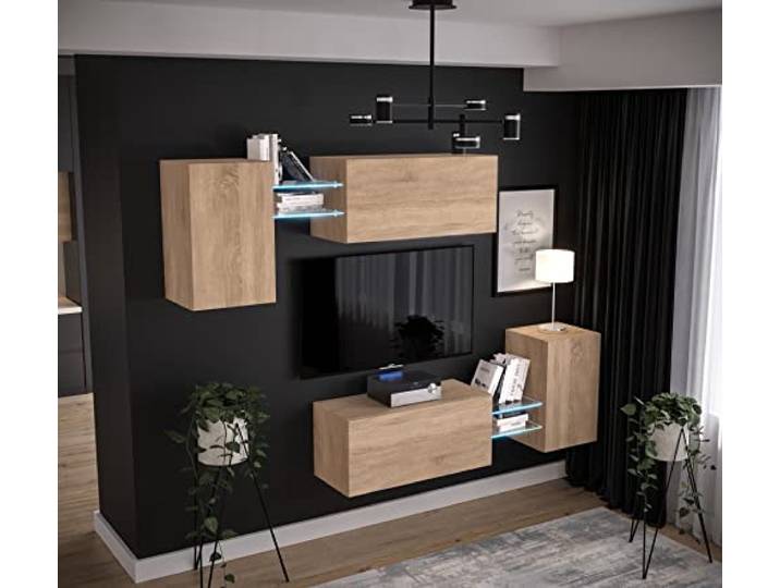 Furnitech Wohnwand Wohnzimmer Hängend Wohnwand Modern Wohnzimmer Schrankwand mit Regale und TV Schrank Wohnzimmer Möbel ohne LED (AN97-21S-M5 1C)