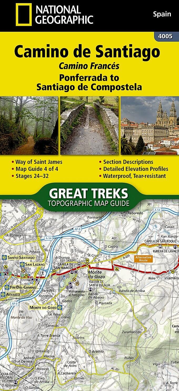 Carte de randonnée n° 4005 - Camino de Santiago 4 : Ponferrada à Santiago de Compostela   National Geographic