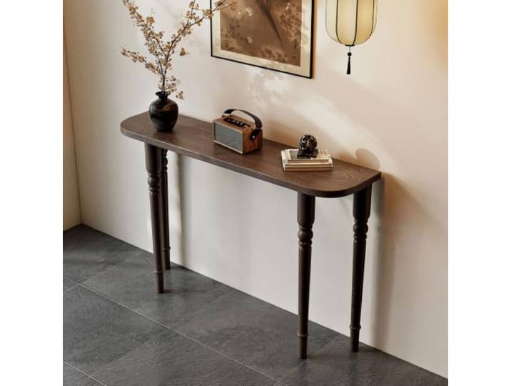 Konsolentisch Massivholz,Halbmond-Eingangstisch mit gedrechselten Beinen Schmaler moderner kleiner Eingangs-/Sofatisch, Akzent-Konsolentisch für Flur, Foyer, Wohnzimmer(140*30*80cm)