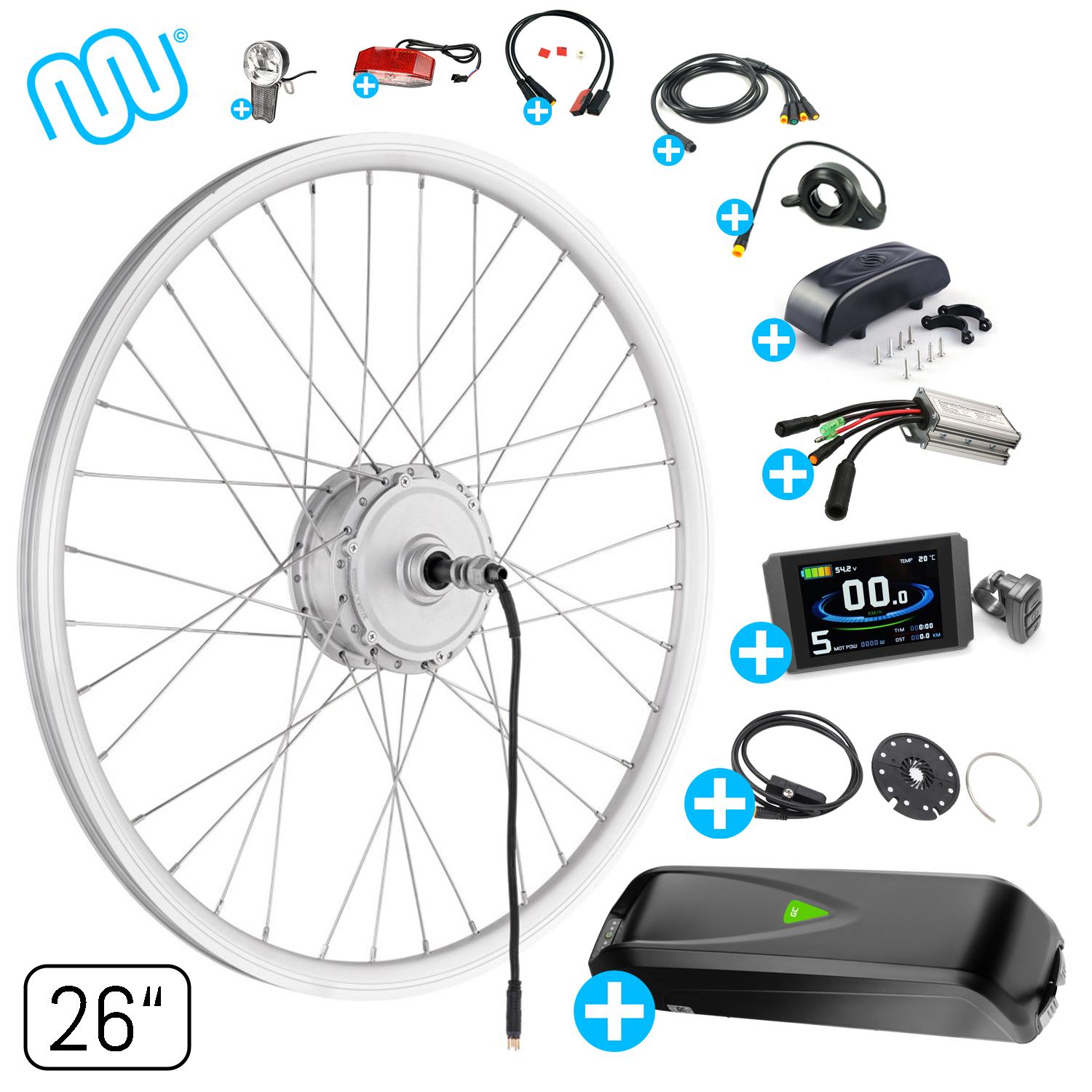 windmeile | E-Bike Umbausatz, Hinterrad Motor, inklusive Akku, mit komplettem Zubehör, Silber, 26" Zoll, Umbau Kit, Pedelec