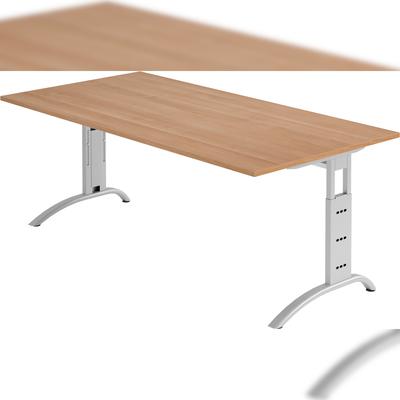 bümö manuell höhenverstellbarer Schreibtisch 200x100 cm in Nussbaum - PC Tisch höhenverstellbar & groß, höhenverstellbarer Tisch Büro, großer