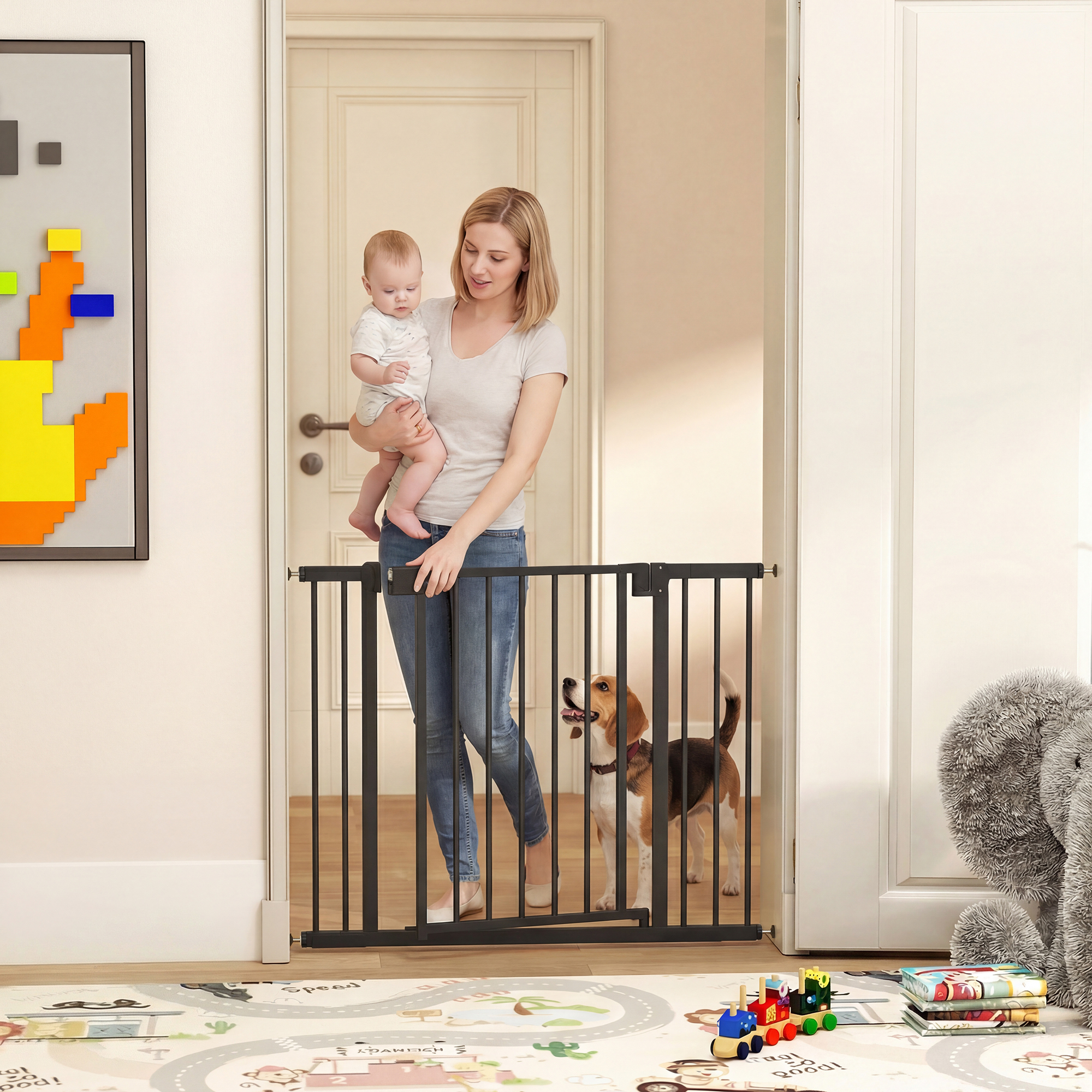 Pawhut Barriera di Sicurezza Estensibile a Pressione per Cani e Neonati 76-102 cm, Bianco   Aosom Italy