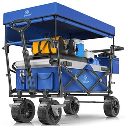 KESSER® Bollerwagen faltbar GT9000 Handwagen mit Dach   Transportwagen max. belastbar bis 150kg mit Hartgummi-Räder & Feststellbremsen (Vorne & Hinten)   Inkl. Abdeckung, Wetter & Sichtschutz