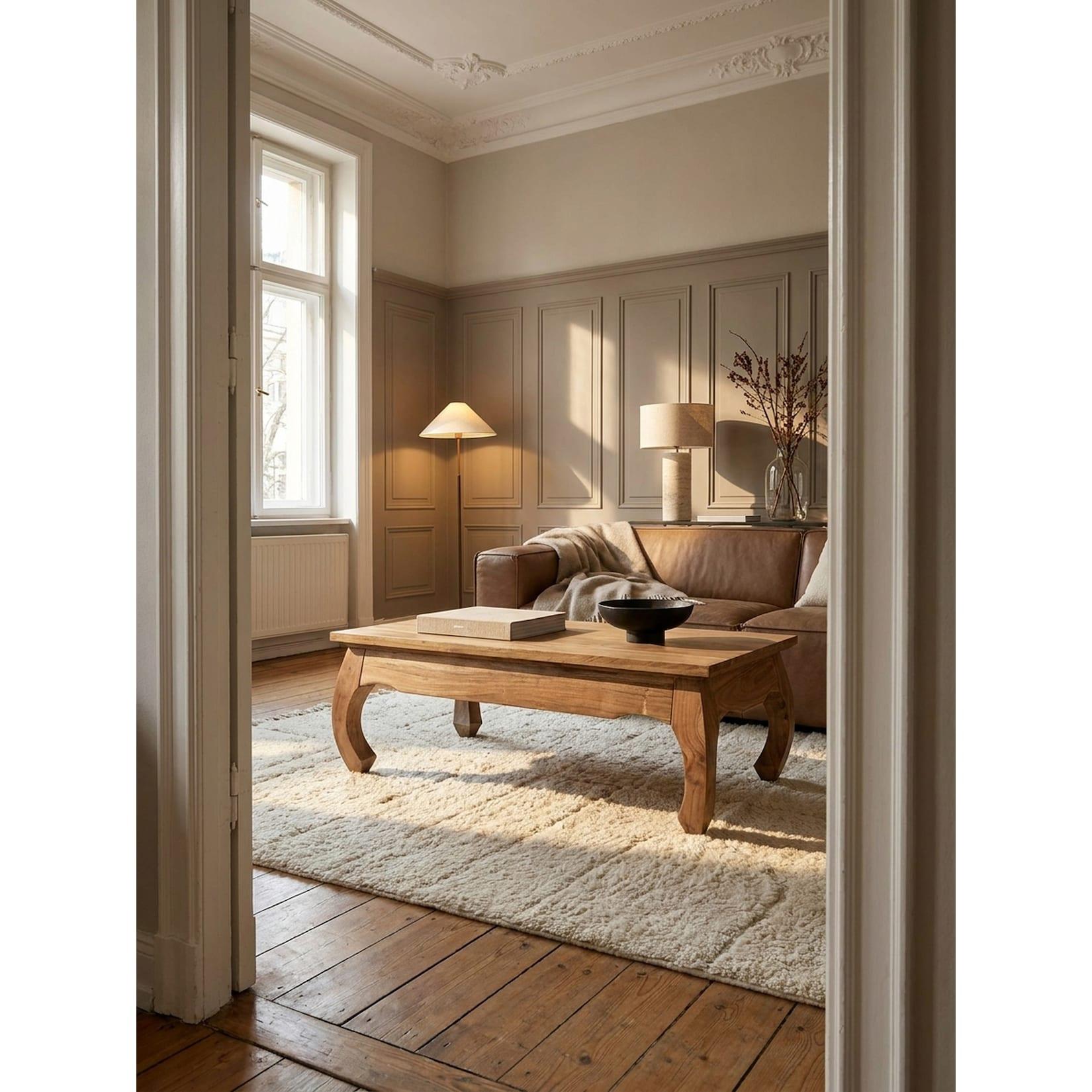 Couchtisch aus Massivholz im Landhausstil, natürliches Design, Akazie 60x110x40 cm