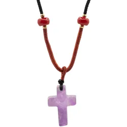 Cord Necklace Gemstone Pendant - Amethyst Cross
