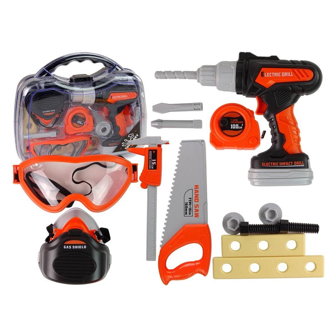 Lean Toys DIY-Set im Werkzeugkasten, Akku-Bohrer, Brille (33492704)