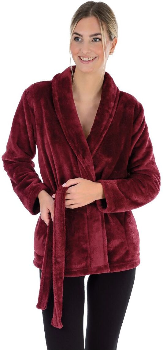 Damenbademantel WEWO FASHION "Bettjäckchen 6604" Gr. 42, rot (maroon), L:70cm, Kunstfaser, Hausmäntel, Damenbademantel, unübertroffen kuschelig maroon 42 L: 70cm, N-Gr