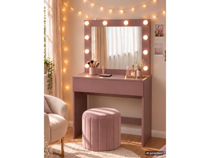 Schildmeyer Schminktisch Vienna 162199, Mauve 80 x 40 x 140 cm, Inkl. LED-Beleuchtung