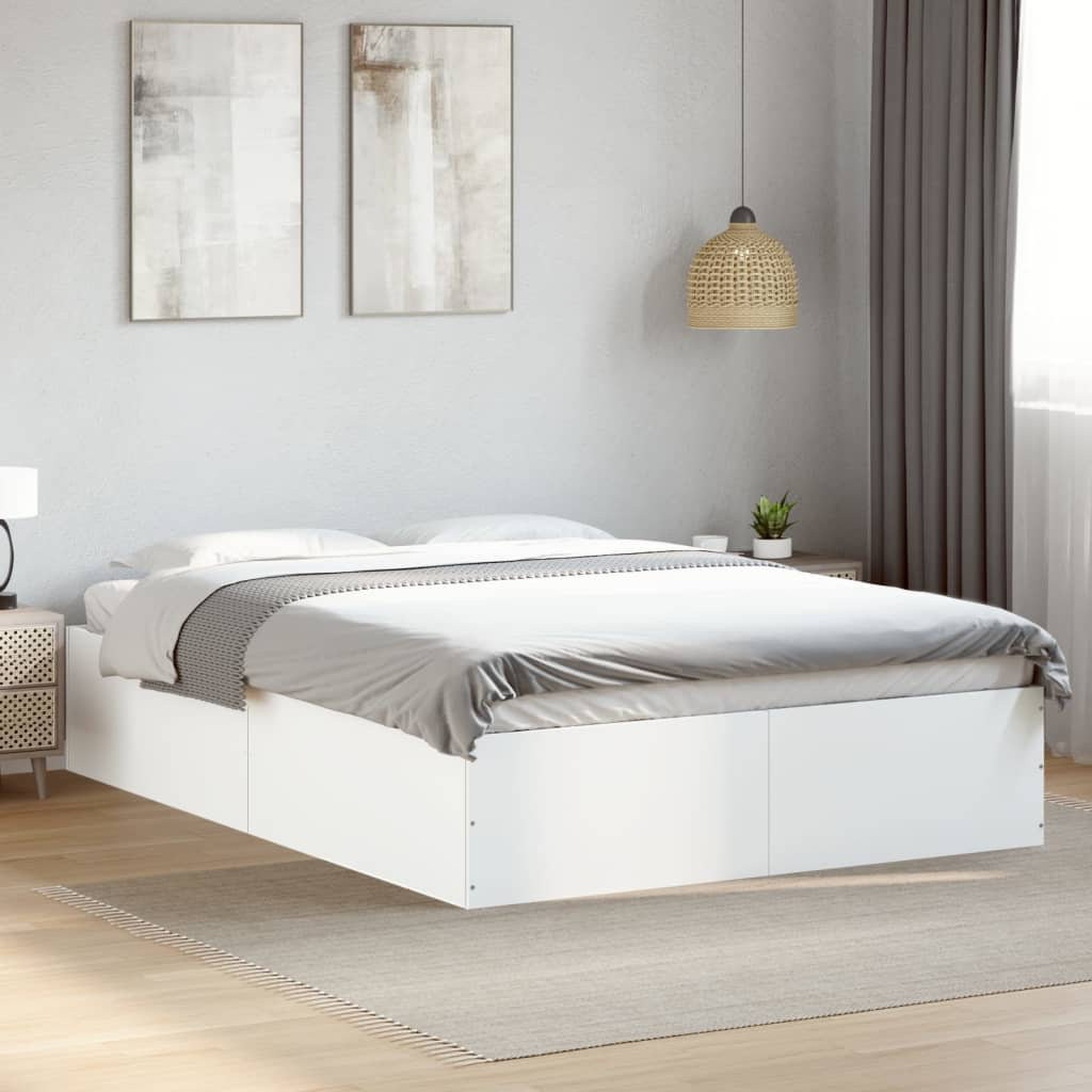 17 Stories Vidaxl Bed Frame Engineered Wood White Double (4'6)