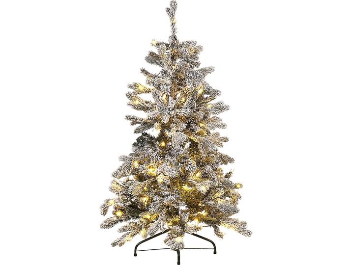 BELIANI Weihnachtsbaum künstlich 120 cm Weiß Schneebedeckt mit Kunstschnee Ständer und LED-Beleuchtung Weihnachtszeit Weihnachten Wohnzimmer Modern
