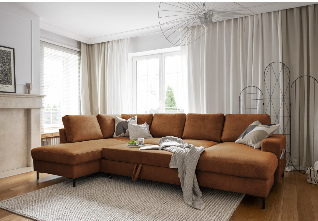 MiuForm Lofty Lilly 8 seater Corner Sofa Bed Brick 84cm H X 303cm W X 197cm D