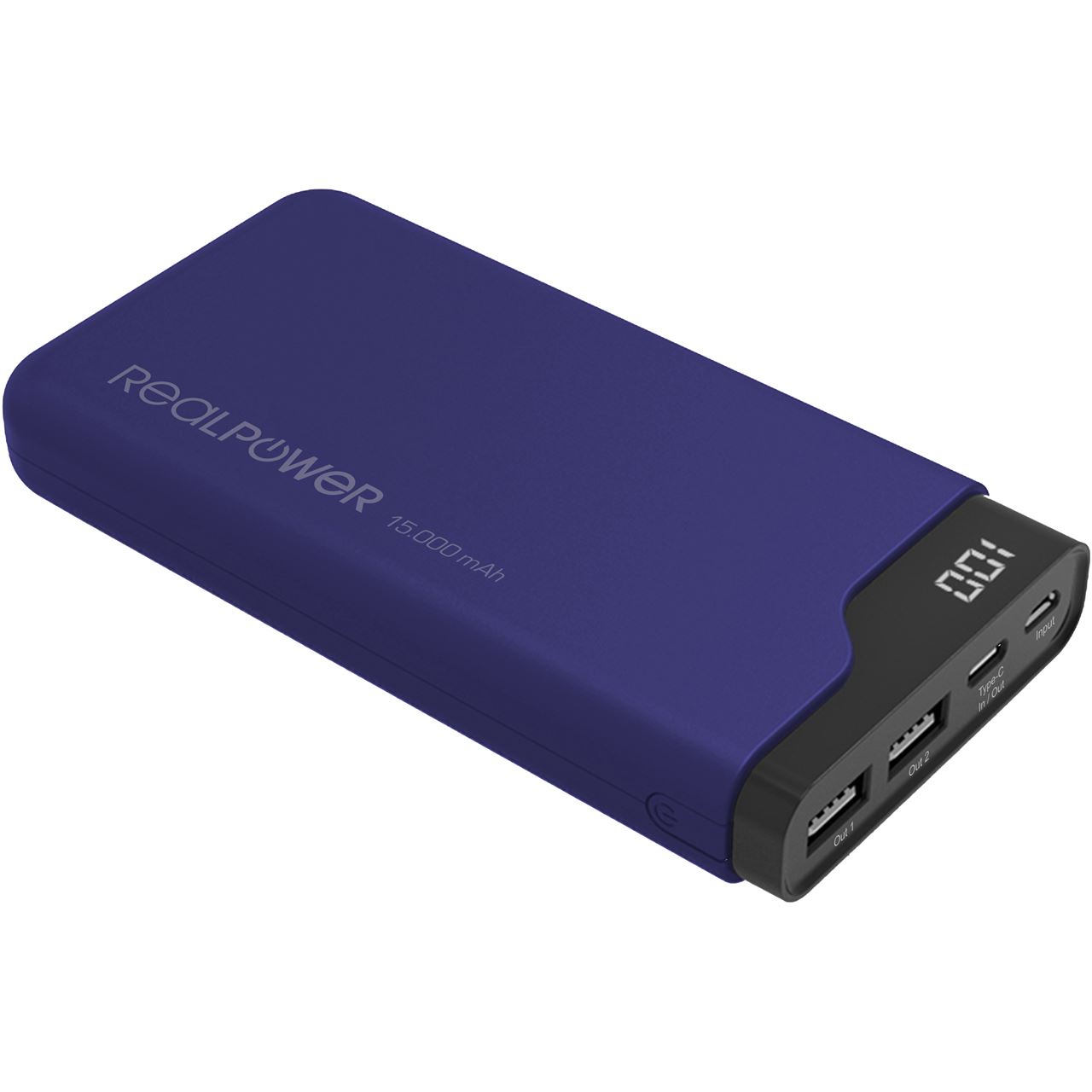 15.000 mAh Realpower Powerbank Type-C 15000 blau