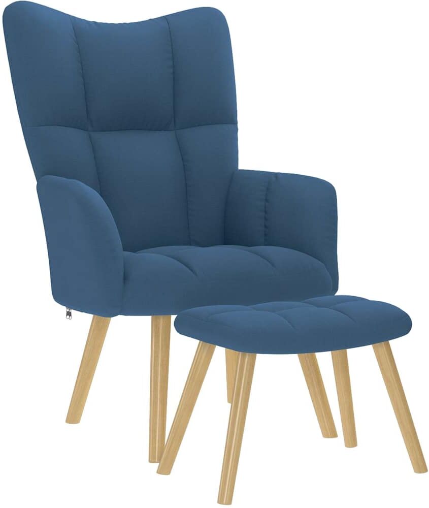 vidaXL Chaise de relaxation avec repose-pied Bleu Tissu