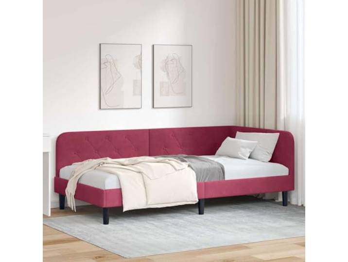 RJPLMFV Eckbettgestell, 100 x 200 cm, Bordeauxrot L-Design, platzsparend, wendbare Armauflage, umwandelbares Schlafsofa, Lattenrost inklusive