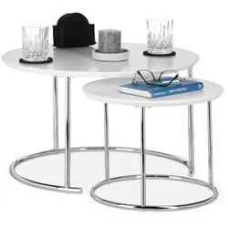 Relaxdays Beistelltisch 2er Set Satztisch Weiß,Silber