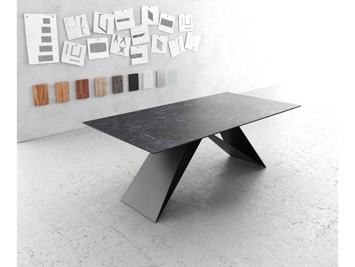 Table à manger Edge 200x100cm Laminam® céramique gris V pieds milieu noir