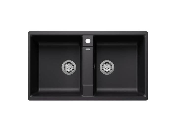 BLANCO ZIA 9 Granitspüle aus SILGRANIT schwarz [86x50x20,2 cm] für 90 cm breite Unterschränke benutzerfreundliches Doppelbecken Hauptbecken links