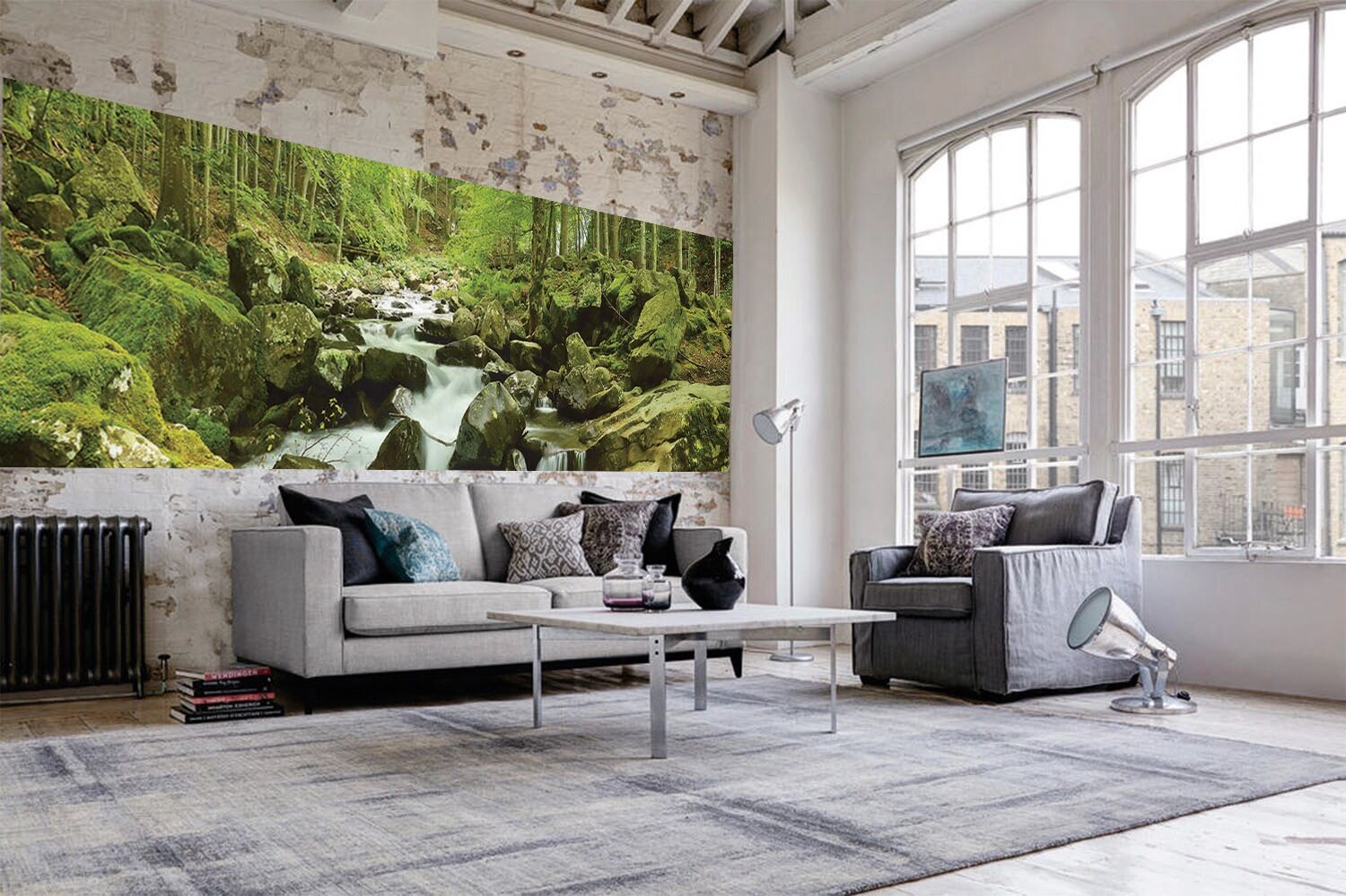 Fototapete PAPERMOON "Soft Water Stream Panorama", bunt, B:3,5m L:1m, Vlies, Tapeten, Fototapete bunt B/L: 3,5m x 1m