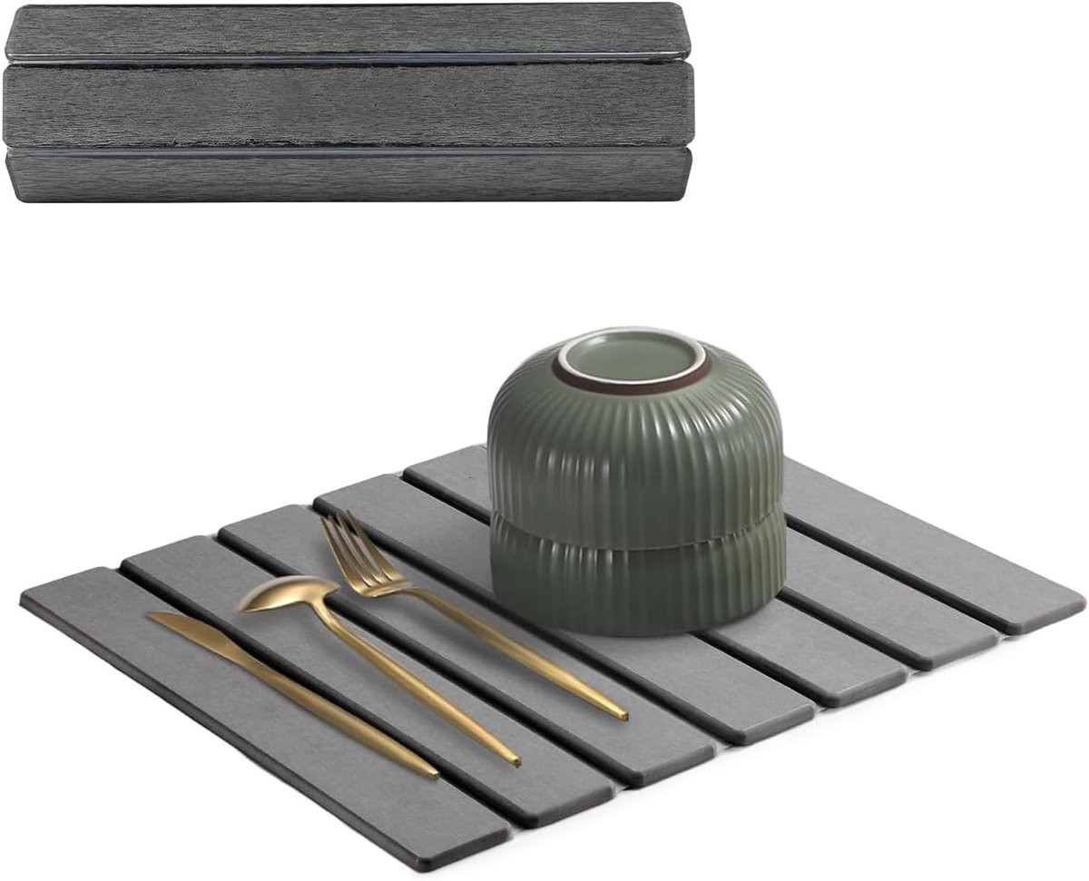 Grijs Vouwbare Afvoer Mat voor Keuken en Koffietafels, Waterabsorberend en Antislip