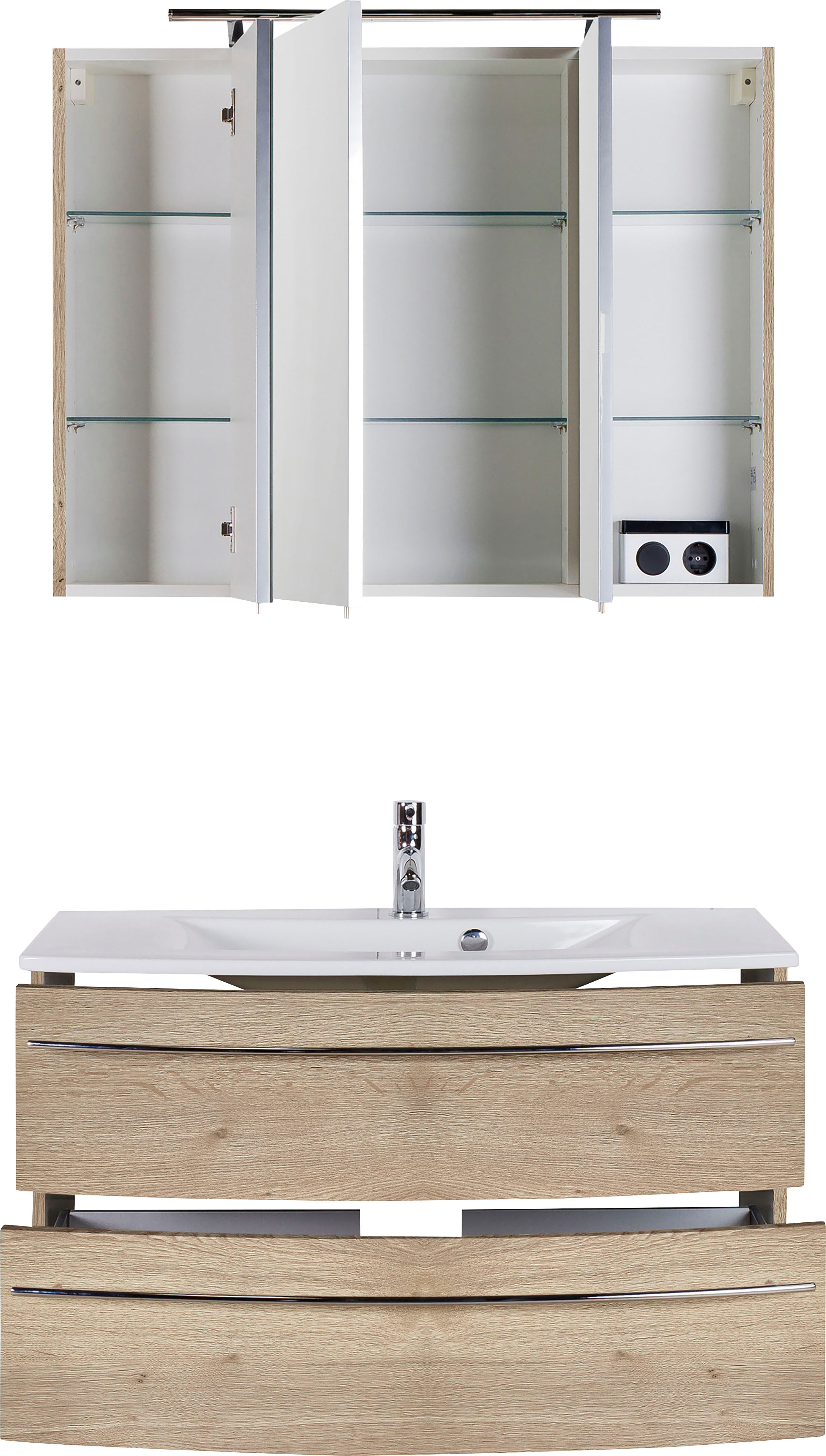 Badmöbel-Set SAPHIR "3040", braun (eiche struktur, eiche struktur), B:90cm, Kastenmöbel-Sets, Badmöbel-Set, Breite 90 cm eiche struktur, eiche struktur B/H/T: 90cmcm