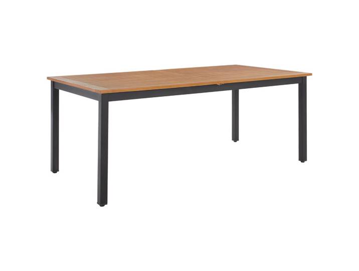 Ambia Garden Gartentisch, Schwarz, Teakfarben, Holz, Metall, Eukalyptusholz, vollmassiv, rechteckig, eckig, 100x75x180-240 cm, ausziehbar, Gartenmöbel, Gartentisch, Gartentische ausziehbar