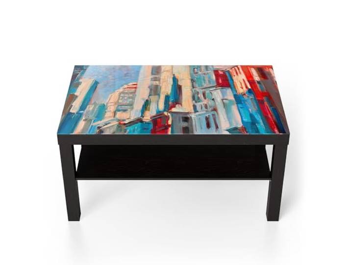 DEQORI Glastisch schwarz groß 90x50 cm Motiv Städtische Impulse ausgefallener Beistelltisch aus Glas Hochglanz Couchtisch fürs Wohnzimmer moderner Couch Tisch mit Design