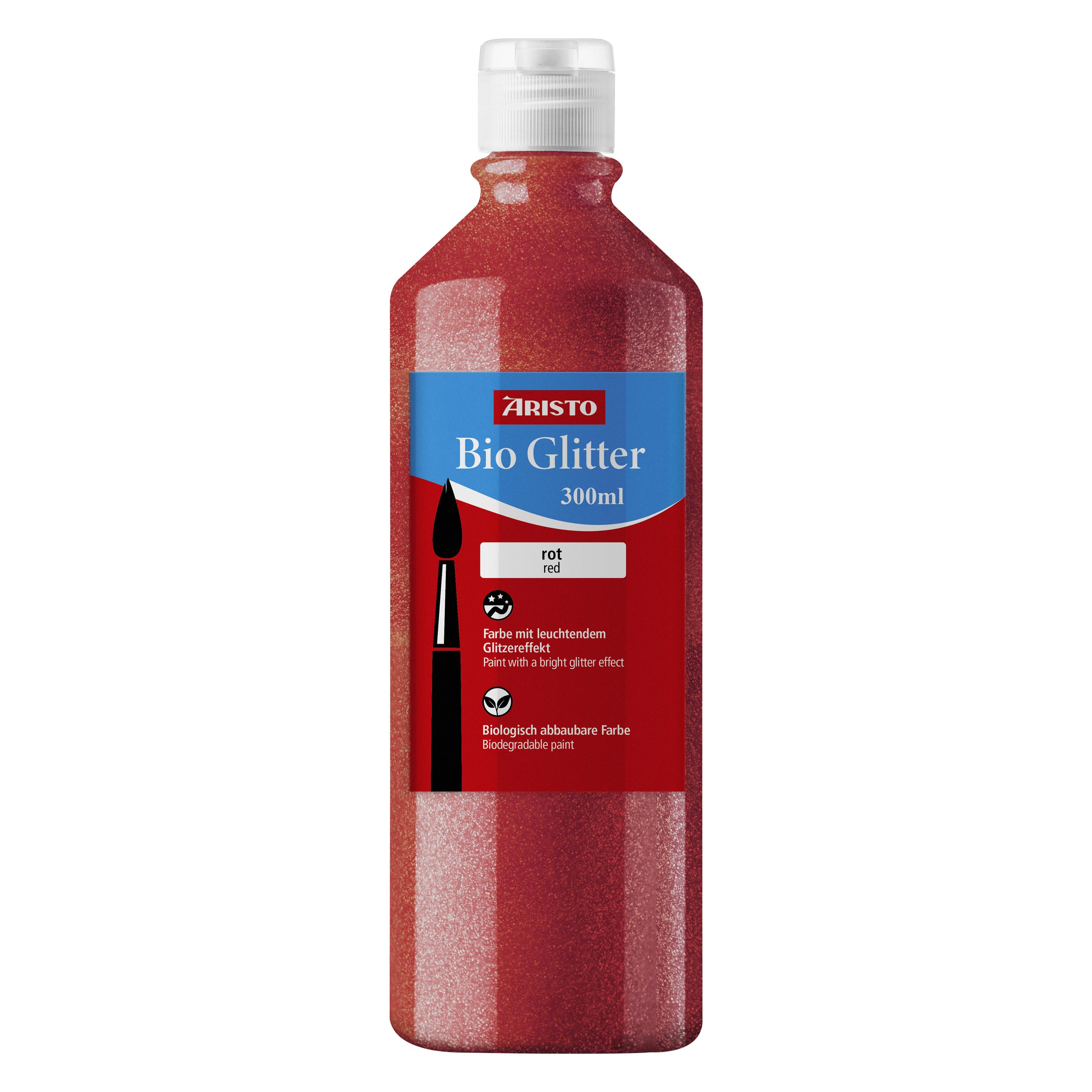 Aristo Bioglitter Paint, Flüssigmalfarbe mit Glitzereffekt, 300 ml Flasche, rot (300 ml) (AR32310)