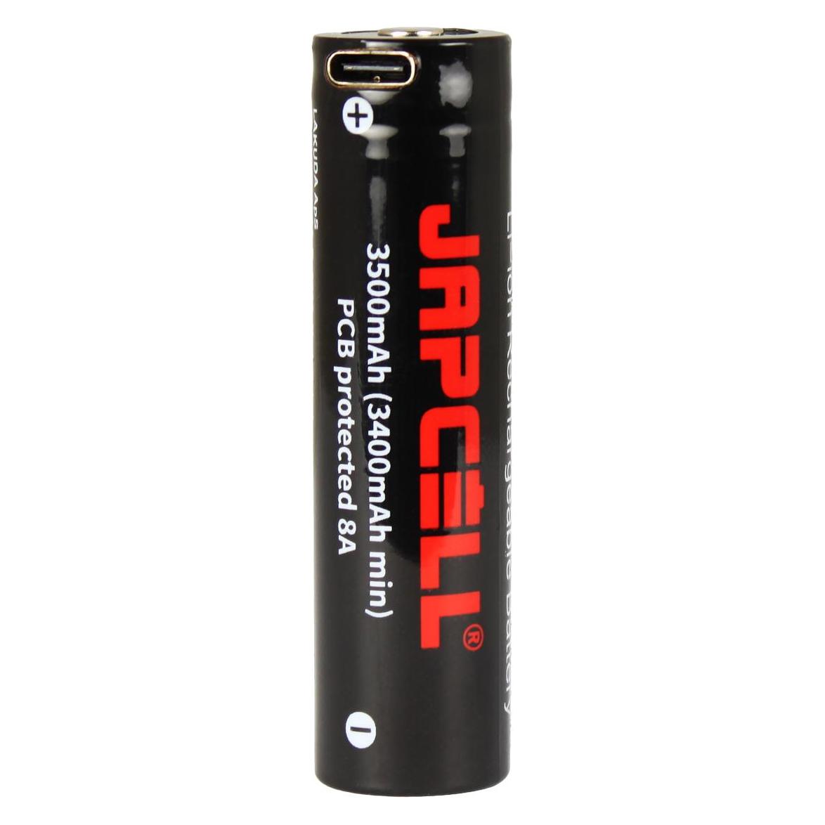 LKD 18650 wiederaufladbarer Li-ION-Akku - 3500mAh mit USB-C-Anschluss (18650, 3500 mAh) (JAPCELL)