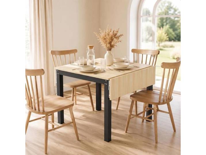 PEACHES Table à manger pour 2 à 4 personnes avec plateau rabattable couleur bois naturel 120*78*75cm