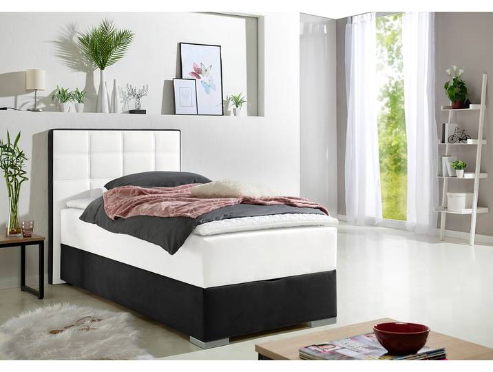 Boxspringbett, Weiß, 210x90 cm, Microfaser, Mit Bettkasten & Topper, Modern, Maintal