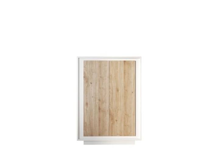 möbelando Highboard >Siena< 6 Böden, Weiss Lack matt, Cadiz Eiche Dekor - 106x171x40 (BxHxT)