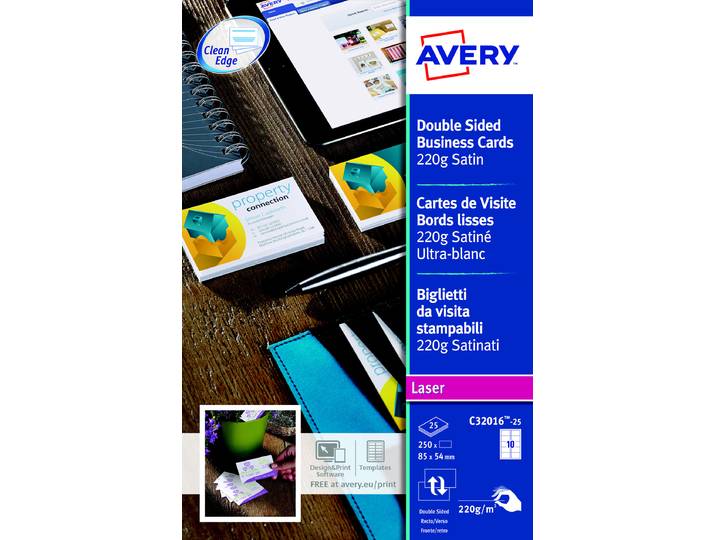Avery C32016-25 - Cartes de visite blanches à bords lisses - 85 x 54 mm - Impression laser