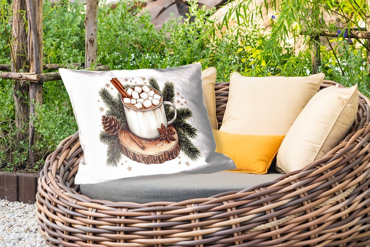 PillowMonkey Weerbestendig Buitenkussen met Chocolademelk en Kerstprint - 60 x 40 cm