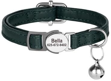 Uplift Picks Personalized PU Leather Cat Collar With Engraved ID Nameplate green