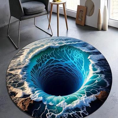 3D-Optische Illusion runder Teppich Visuelle Falle Fußmatte Rutschfest Ozean-Abgrund Loch Design für Badezimmer Schlafzimmer Wohnzimmer Innen Außen Diatomaceous Earth Schnell trocknend Absorbierend
