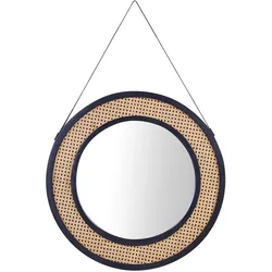 WANDSPIEGEL Rattan naturfarben/schwarz mit Aufhängeband rund 70 cm Cambrai