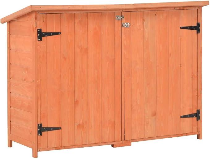 Holz Geräteschuppen 128 x 42 x 91 cm Garten Schuppen, Gerätehaus für Fahrrad, Werkzeughaus mit 2 Türen und 2 Regalen, wetterfestes Dach für Ordnung
