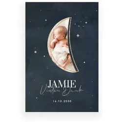 Dankeskarte zur Geburt in Blau im Design "Sichelmond" - Musterkarte