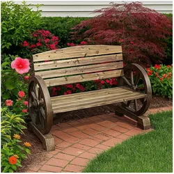 HTI-Living, Gartenbank, Gartenbank mit Wagenrädern als Armstütze Sommerset Natur