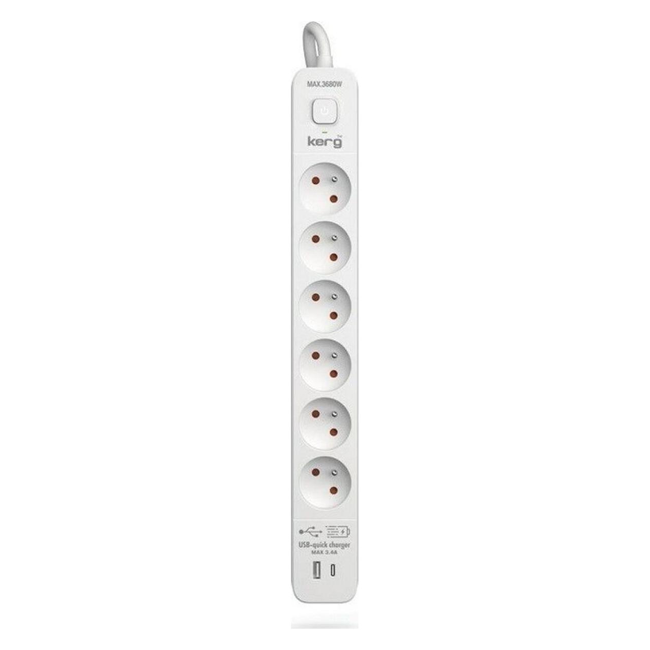 Triton KERG Steckdosenleiste mit Schutzschalter 6-4 Steckdosen USBC+USBA 16A 3m (6x, 3 m) (M02602)