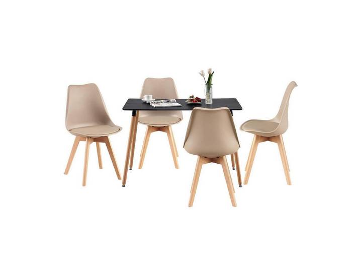 LuxusKollektion Essgruppe Esszimmergruppe Esstisch 110cm Schwarz Tisch 4 Helles Khaki Stühle
