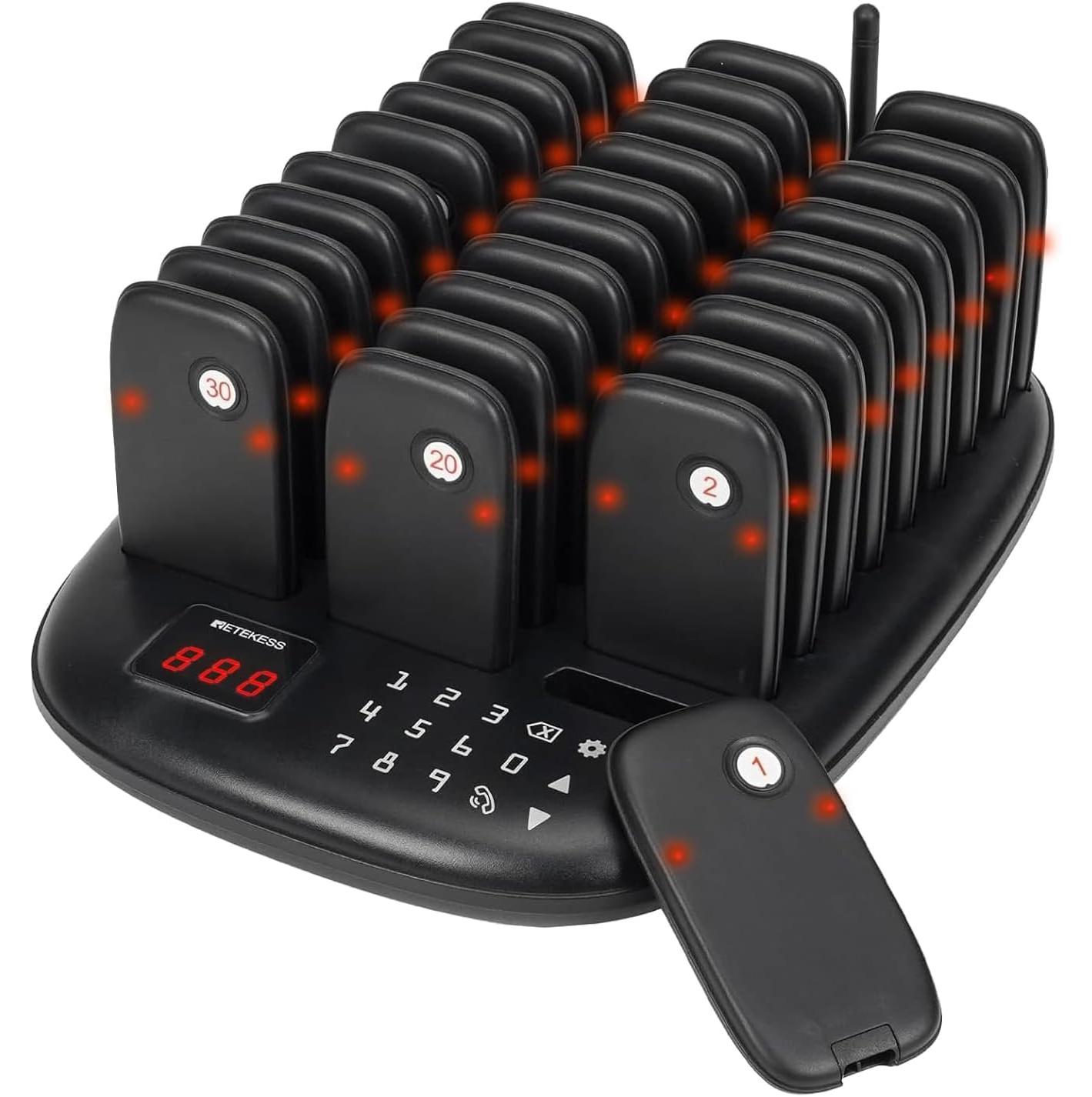 Ein Paging-System für Restaurants - Sender mit Touchscreen-Tastatur - 30 Pager - Reichweite bis zu 500 Meter