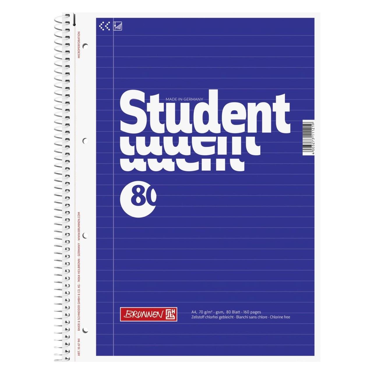 Brunnen 5 Collegeblöcke Student liniert DIN A4 Innenrand (A4, Liniert, Kein Einband) (1067941)