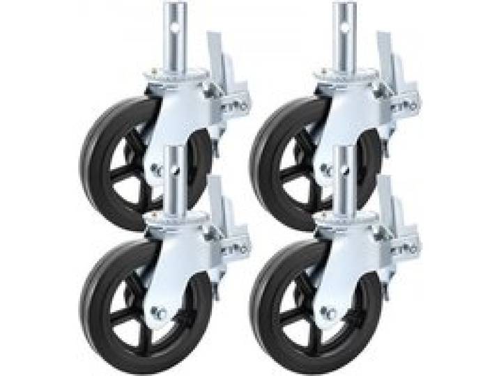 VEVOR Lenkrollen aus Polyurethan, 8 Zoll Eisenkern, Lenkstangenrollen mit Doppelfeststellbremse, verstellbare Füße, Tragfähigkeit 1100 lbs/500 kg pro Rad, 4er Pack