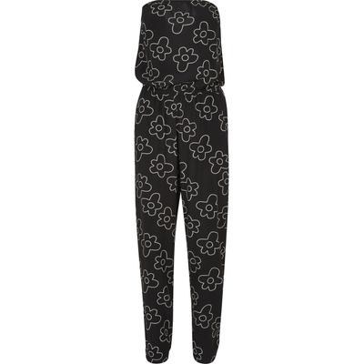 Jumpsuit URBAN CLASSICS "Urban Classics Damen Ladies Viscose Bandeau Jumpsuit", Damen, Gr. M, US-Größen, schwarz-weiß (schwarzflower), 100% Viskose, loose fit, Overalls Jumpsuit