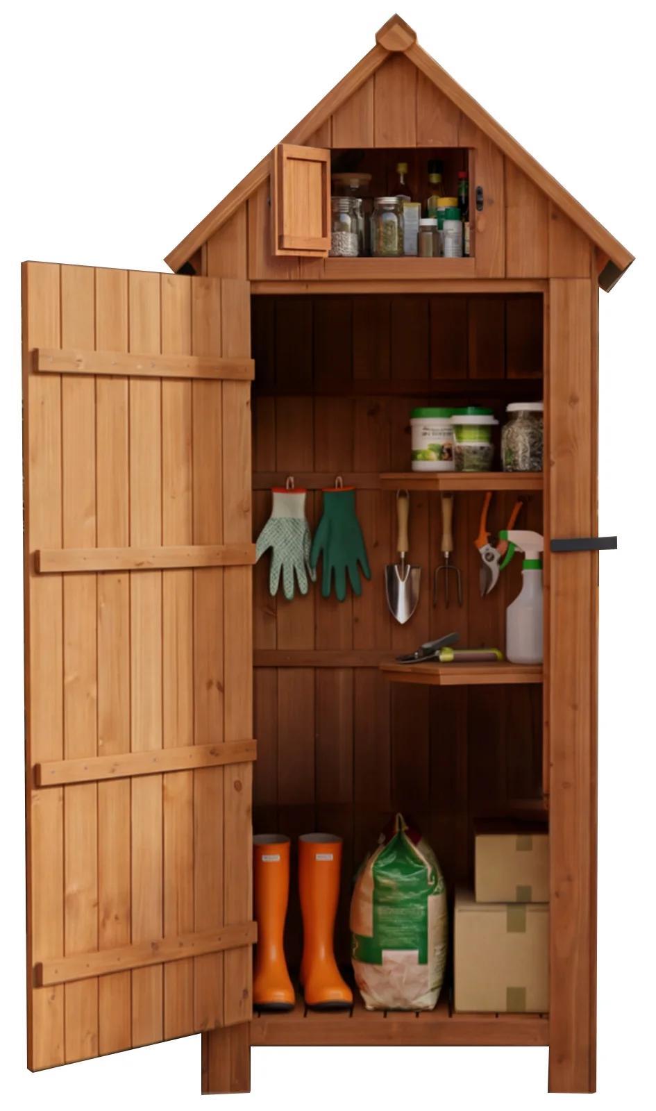 Holz Gartenschrank - Geräteschuppen - Tanne, Wasserdicht mit UV-Schutz, Mit Boden und Regal 30 kg, 77x54,3x179 cm - Natur