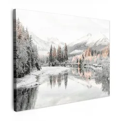 LEINWANDBILD Natur - Winter - Bäume - Berge - Schnee Wandbild 40x30 cm