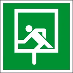 Aufkleber I Rettungszeichen Notausstieg, Folie, selbstklebend, 200x200mm, ASR A1.3, DIN 4844 D-E019