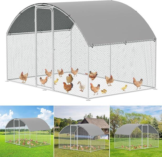 Hühnerstall Freilaufgehege Verzinktem Stahl, 3x2x2m Outdoor Hühnerhaus Dome Roof mit Schloss und Wasserdichtes PE Gewebe, für Hühnerkäfig Vogelkäfig Kleintiere