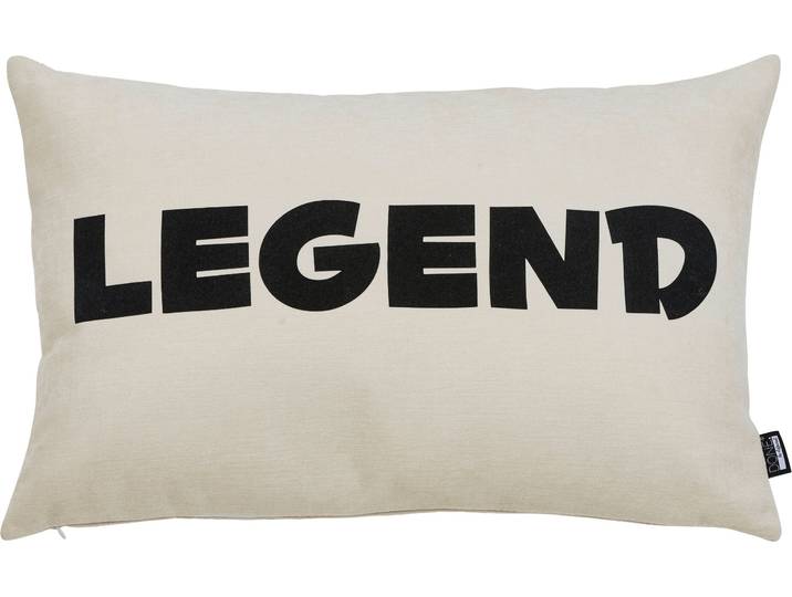 Dekokissen DONE. LEGEND , beige (beige, schwarz, schriftzug), B:40cm L:60cm, Polyester, Dekokissen_Sitzkissen_Kissenhüllen, Dekokissen, Extra weiche Haptik
